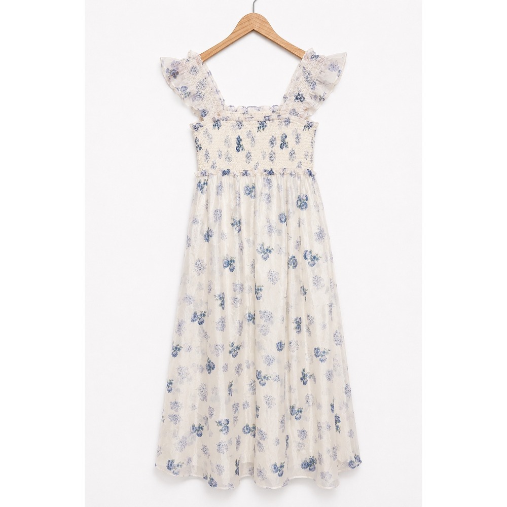 Baltic Born Smocked Floral Chiffon Midi Dress Size L Lined Roses Wedding Guest - Picture 2 of 11